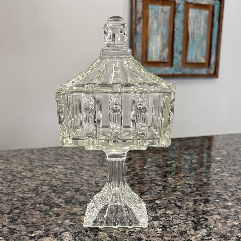 Vintage EAPG Clear Glass Covered Compote Candy Dish EUC
